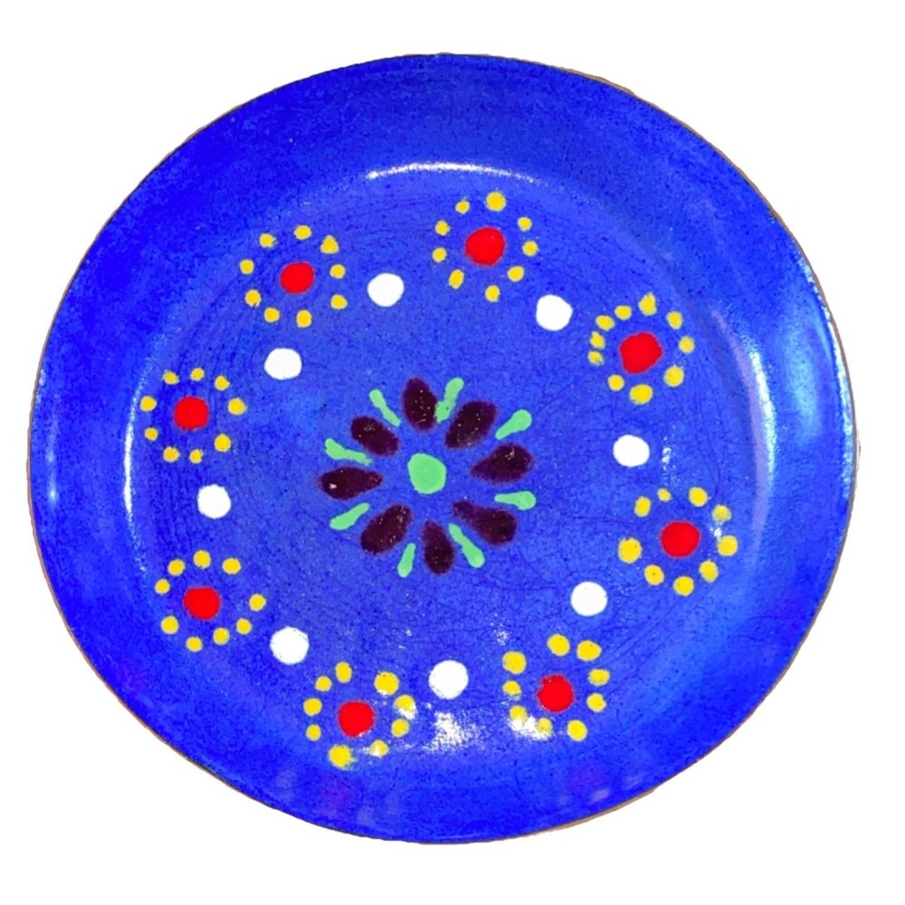 Greek Enamel over Copper Hand-painted Moissiadis Greece Blue Red Yellow Green